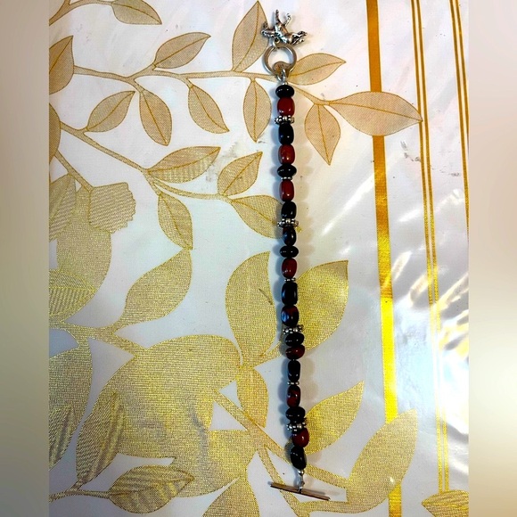 VTG sterling silver bracelet 925 With Agate / onyx Stone And Horse Charm 7-7.5” - Picture 1 of 6